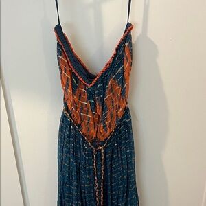 Chic Women's Maxi Dress in Orange and Blue